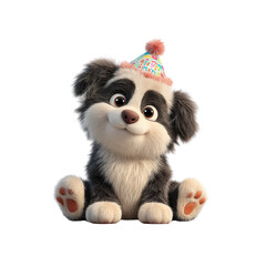Adorable Cartoon Puppy Wearing a Birthday Party Hat
