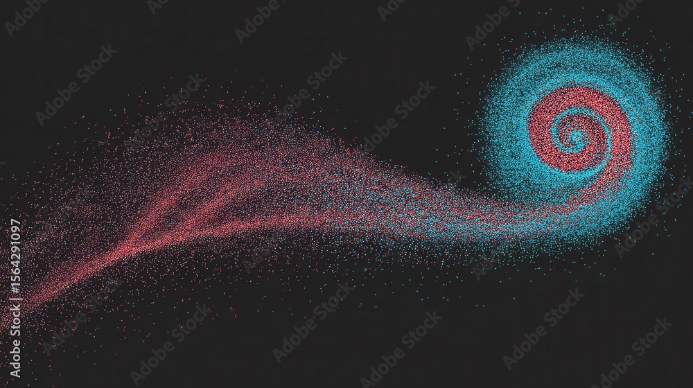 Poster abstract spiral design with a vibrant swirl of colored particles.