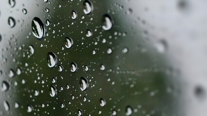 Raindrops clinging to the glass, a serene backdrop, Raindrops dance on glass, blurring the world beyond, a soothing sight