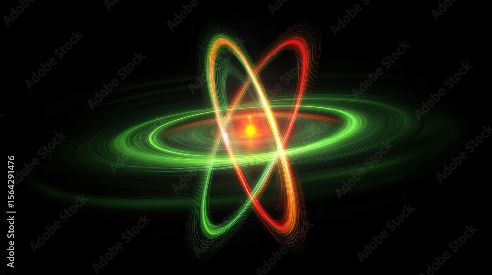 Aufkleber abstract representation of an atom with glowing orbits.