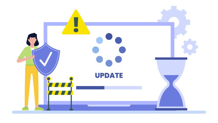 Software update progress displayed with a security shield, ideal for cybersecurity concepts or technology blog websites.