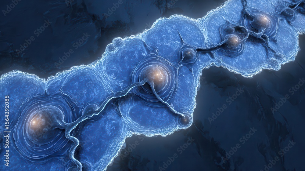 Poster a stylized representation of cellular structures.