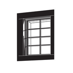 Vector illustration of a detailed window silhouette featuring a classic grid design and a simple black and white style.
