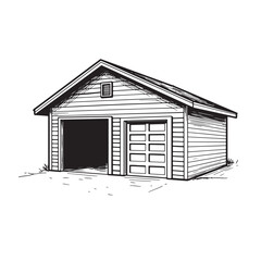 Vector illustration of a simple garage with an open door and closed door on a white background