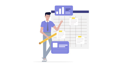 Businessman strategizing on a digital grid, ideal for project management, collaboration, business planning presentations, and corporate concept visuals.