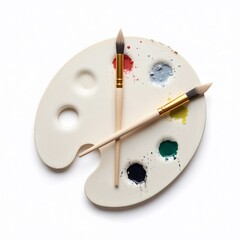 Paint palette with used brushes