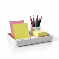 Organizer tray with pens and sticky notes