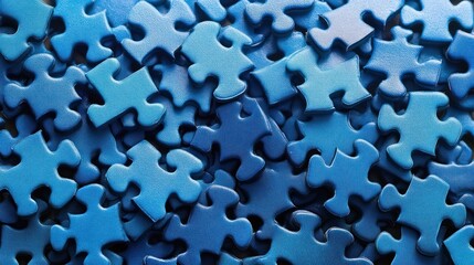 Close-up view of many blue puzzle pieces