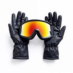 Pair of snow goggles with gloves
