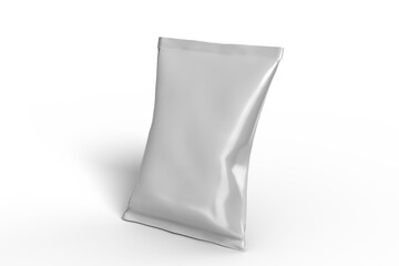 3D Realistic blank plastic foil chips bag packaging mockup isolated on background. Sachet bag product template containers for presentation branding food snack, chips, cookies, peanuts, candy
