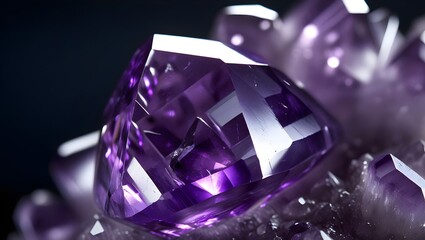 Polished Amethyst Gemstone Macro with Purple Facets