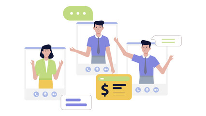 Virtual online business meeting discussing financial topics, suitable for presentations, websites, blogs, or social media posts on finance and business.