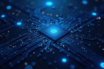 Intricate glowing circuitry, deep blue tones, seamless pattern, vector, stream, futuristic