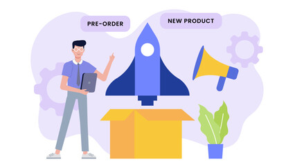 Man excitedly preordering new product, suitable for technology websites, blog posts, marketing materials, and social media promotions.