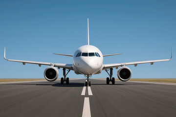 White passenger jet on tarmac under clear blue sky airplane aircraft