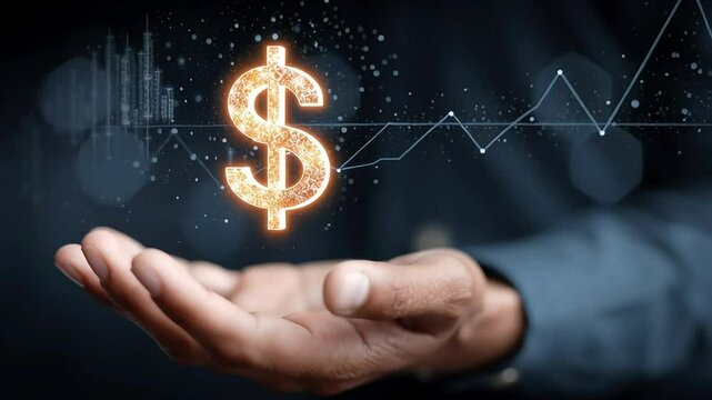 Hand Reaching Out Towards Digital Dollar Sign and Growth Chart with ai generated - Powered by Adobe