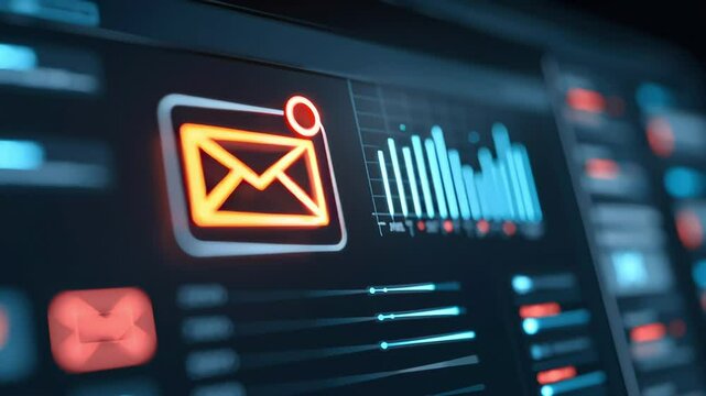 Digital Interface with Email Icon and Graphs on Computer Screen with ai generated