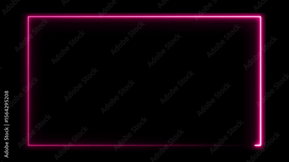 Poster animated rectangle neon glowing frame on black background. colorful laser show seamless loop 4k bord