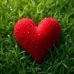  Vibrant Red Hearts Nestled in Lush Green Grass