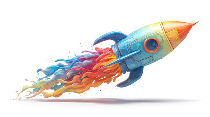 Colorful Rocket Launch: A Futuristic Digital Art
