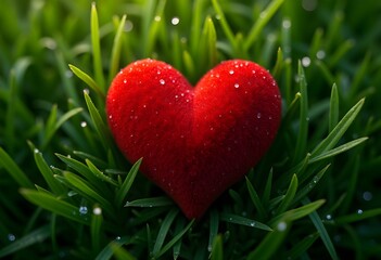  Vibrant Red Hearts Nestled in Lush Green Grass