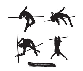 vector athlete high jump pole silhouettes set
