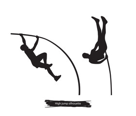 vector athlete high jump pole silhouettes set