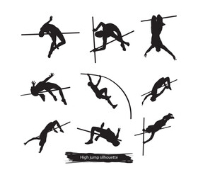 vector athlete high jump pole silhouettes set