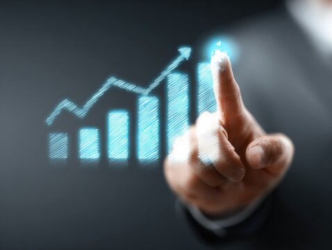 Businessman touchscreen virtual chart graph growth increase digital economy success innovation technology concept - Powered by Adobe