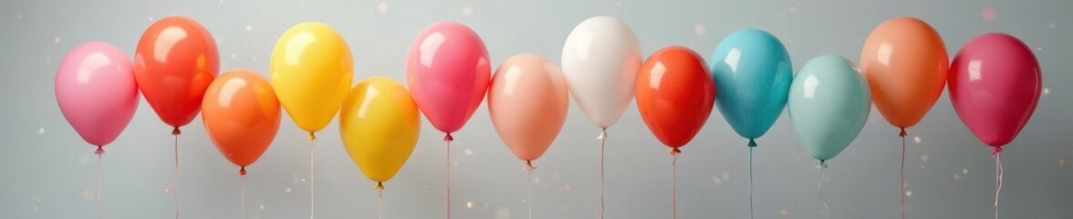 Vibrant balloons, assorted colors, gray backdrop, rise, gray background, image