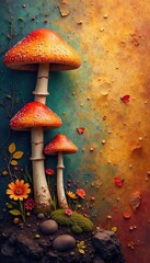 Abstract earthy tones, textured mushroom background, biology, fairytale