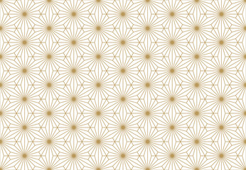 Seamless Japanese Asanoha pattern with hexagon, , and geometric lines on a white background, perfect for cultural or decorative designs.