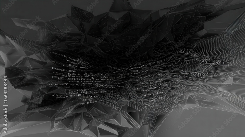 Poster abstract design with intricate polygonal shapes and text elements.