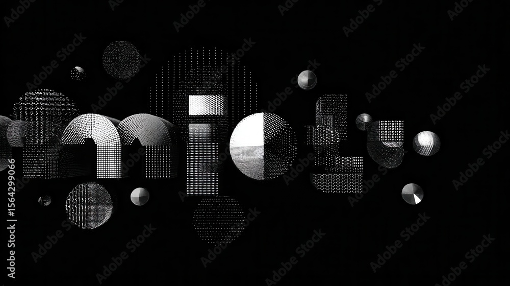 Poster abstract design with geometric shapes and patterns.