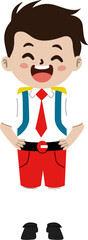 Cute Elementary School Kids in Red and White Uniform – Cartoon Vector