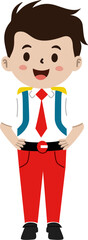 Cute Elementary School Kids in Red and White Uniform – Cartoon Vector