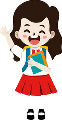 Cute Elementary School Kids in Red and White Uniform – Cartoon Vector