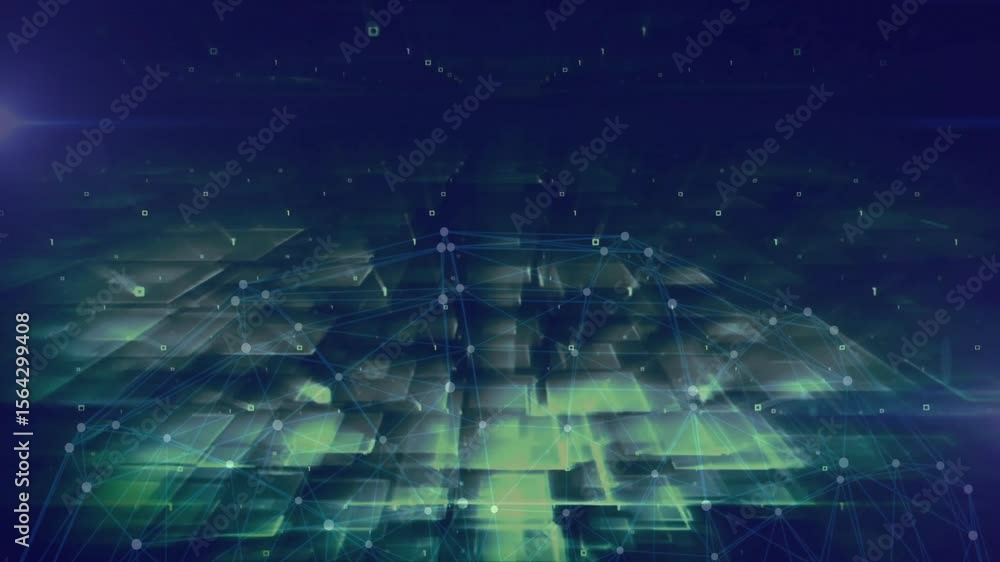 Poster prompted by view digital grid scrolling outward and network dome forming data visualization