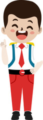 Cute Elementary School Kids in Red and White Uniform – Cartoon Vector