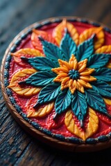 Fototapeta premium Close-up of a round coaster, intricate design , white, acrylic, circular