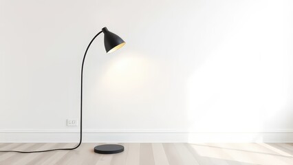 a black metal arc floor lamp against a plain white wall