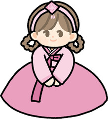 Obraz premium A cute boy in blue traditional Korean dress (hanbok), perfect for culture, holiday, and kids illustrations. 