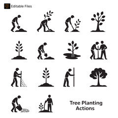 Collection of Green Sustainability and Plant Growth Icons for Environmental Care