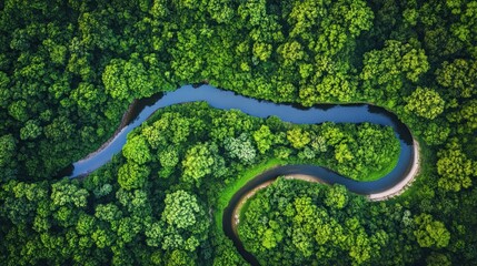 Fototapeta premium Lush green forest with a winding river