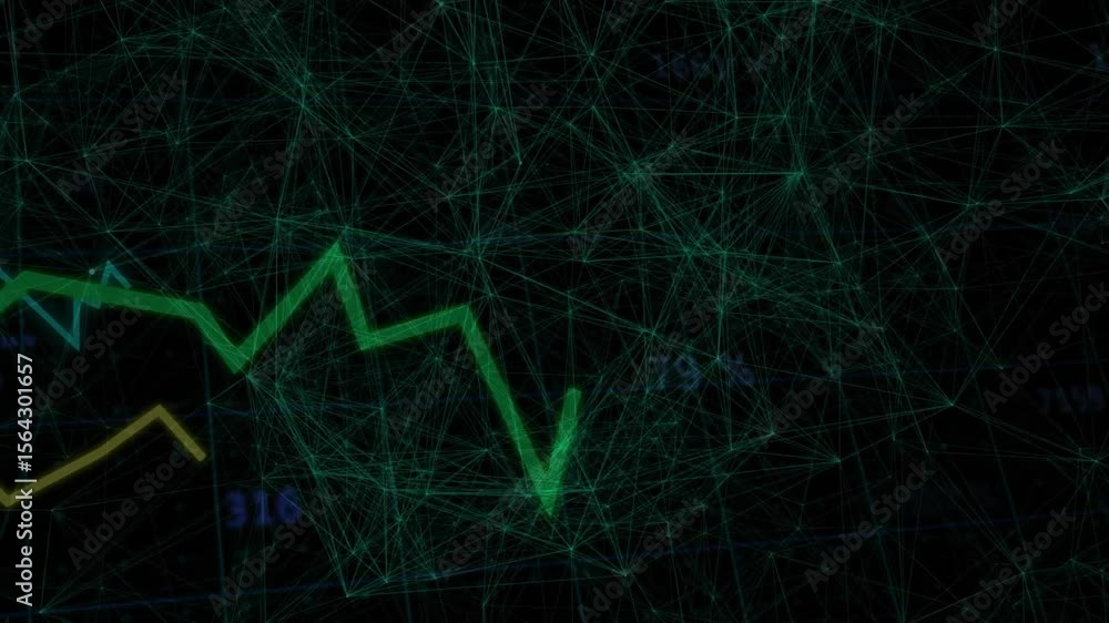 Poster Mesh unfolding showing arrow emerging then three colored lines oscillating visualizing numeric data