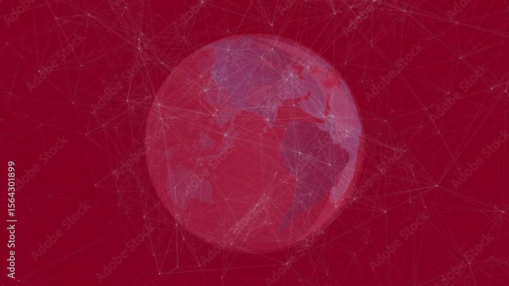 Poster on start translucent digital globe emerging then rotating slowly to highlight global connectivity
