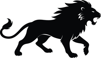 A aggresive lion running pose Vector Black silhouette. with white background