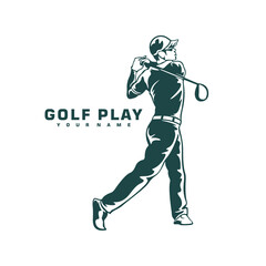 Golf Player logo design vector. Silhouette Golf Male Player Template Illustration. Icon Symbol