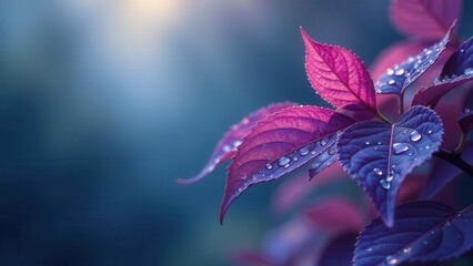 Purple leaves glistening with morning dew, a vibrant display of nature's artistry