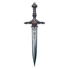 Ceremonial dagger in relic sheath concept. An ornate sword with intricate designs and a gleaming blade.